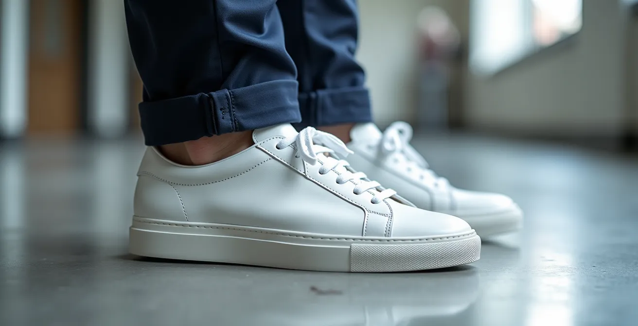 Elegante Ledersneaker mit Anzughose im modernen deutschen Büro