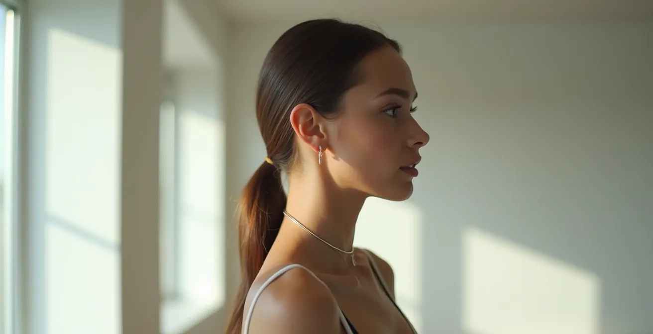 Elegante Halsbetonung durch präzise Choker-Platzierung