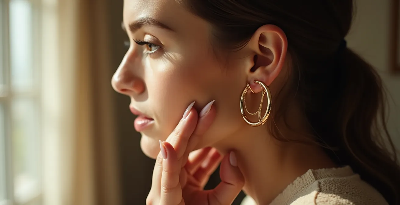 Mehrere verschiedene Creolen-Größen elegant am Ohr kombiniert