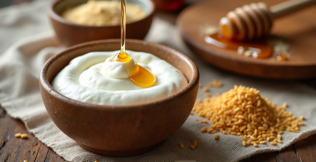 Natürliche Zutaten für Haarmasken auf Holztisch arrangiert