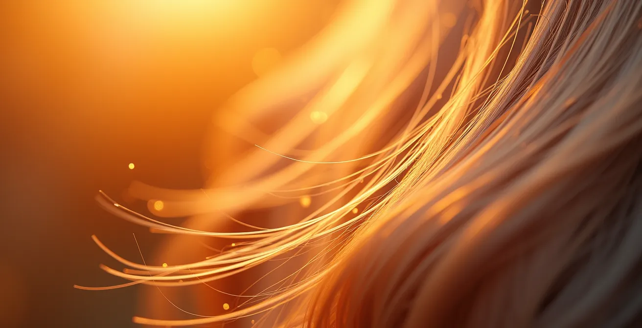 Makroansicht von Haarsträhnen im Luftstrom