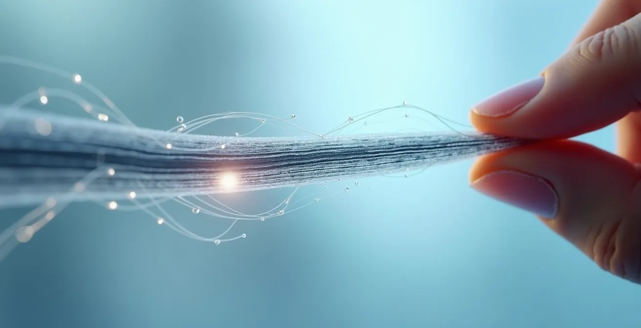 Mikroskopische Darstellung eines Haares während des Dehnungstests, die seine innere Struktur zeigt