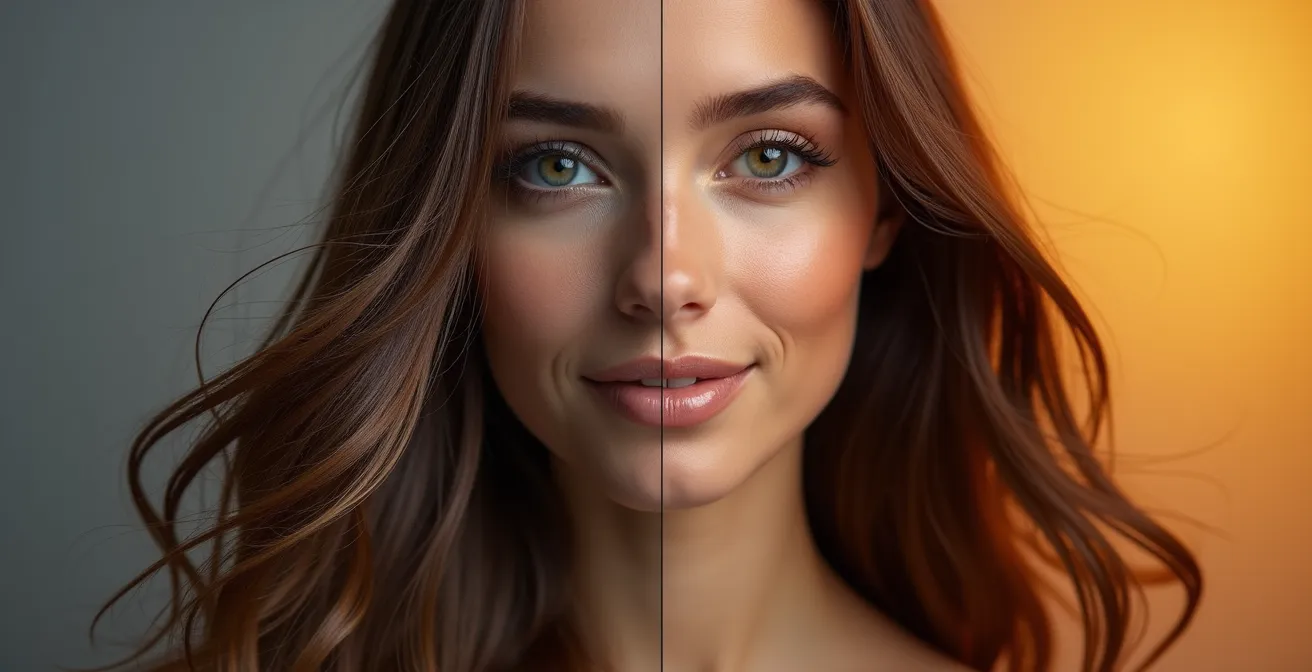 Mikroskopische Ansicht von Haarfasern, die den Unterschied zwischen einer oberflächlich mit Silikon beschichteten und einer von innen heraus gesunden Faser zeigen.