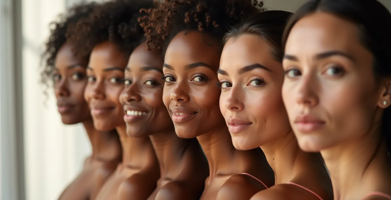 Eine Darstellung verschiedener Hauttypen und ihrer charakteristischen Merkmale, die die Vielfalt der Haut zeigt.