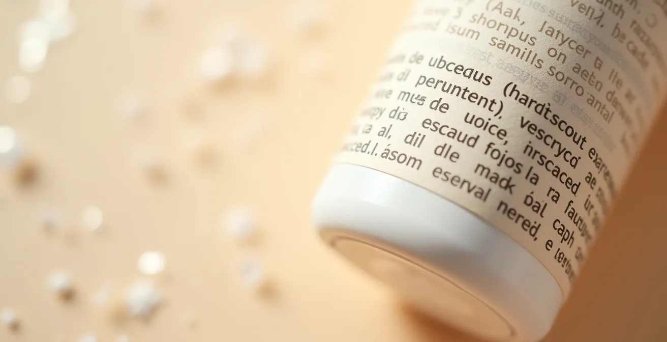 Nahaufnahme einer Shampoo-Flasche mit deutlich sichtbarer Inhaltsstoffliste