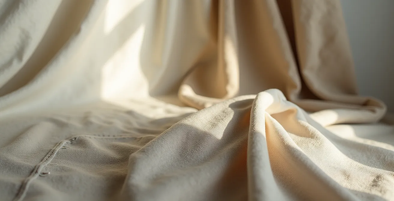 Eine minimalistische Modeszene mit subtilen Texturen und neutralen Farben, die zeitlose Eleganz und Einfachheit ausstrahlt