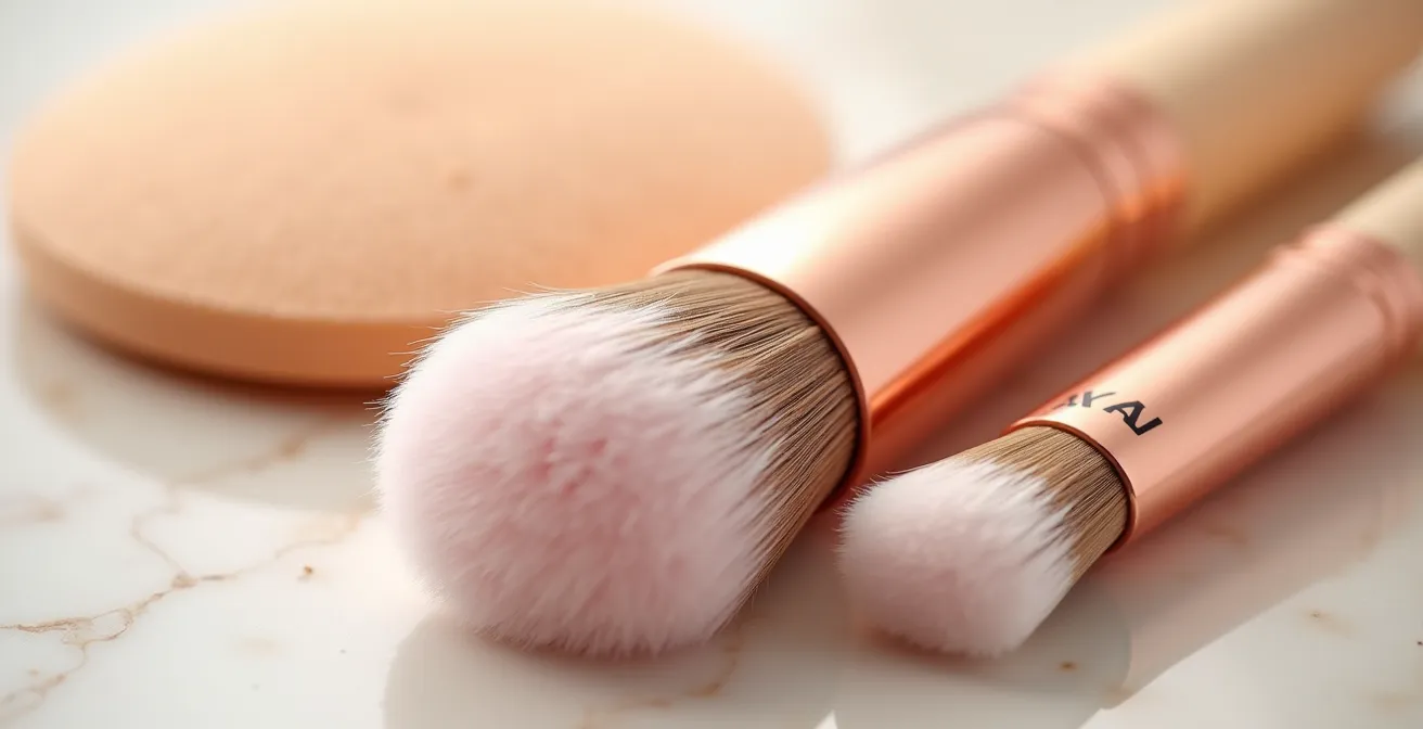 Professionelle Make-up-Pinsel und Beauty-Schwämme in minimalistischer Anordnung