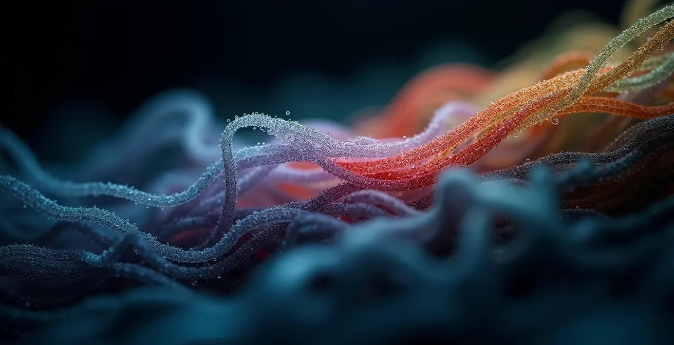 Mikroskopaufnahme synthetischer Textilfasern