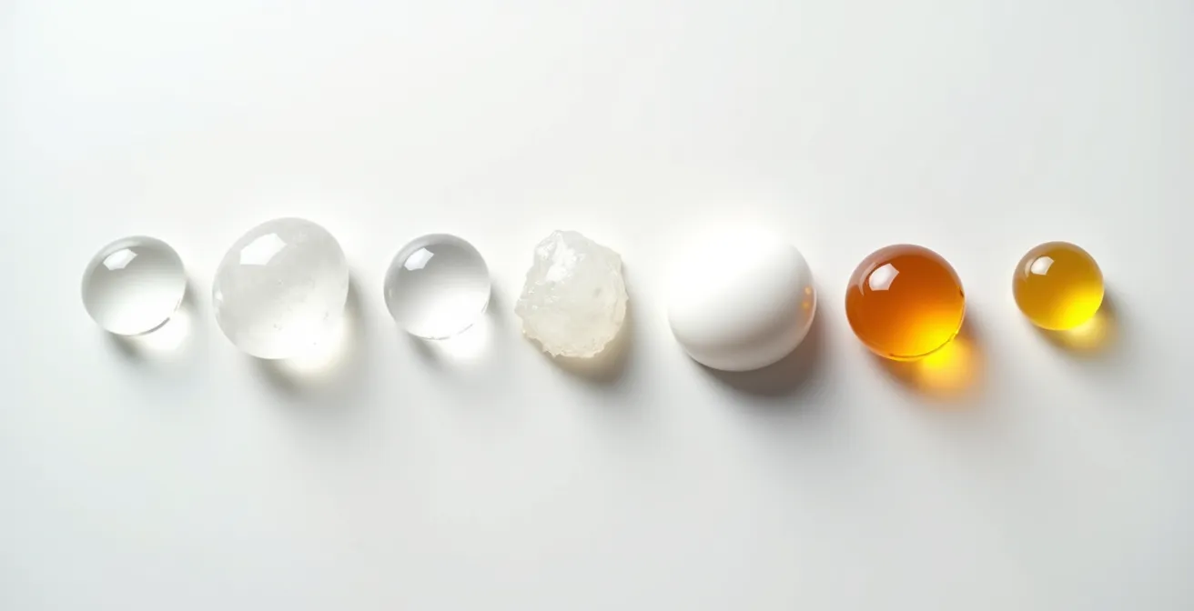 Makroaufnahme verschiedener Hautpflegetexturen in aufsteigender Dichte