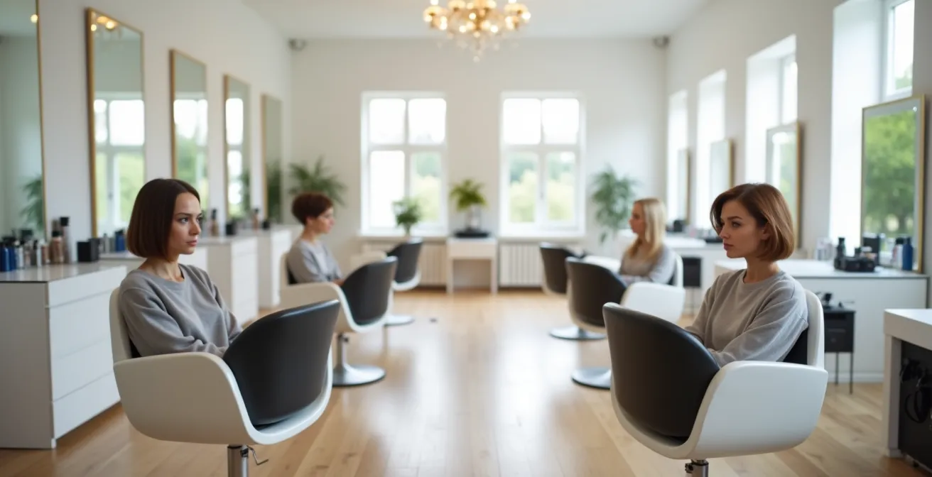 Verschiedene Bob-Längen an einem runden Gesicht demonstriert, um die schmeichelhaftesten Varianten zu zeigen.