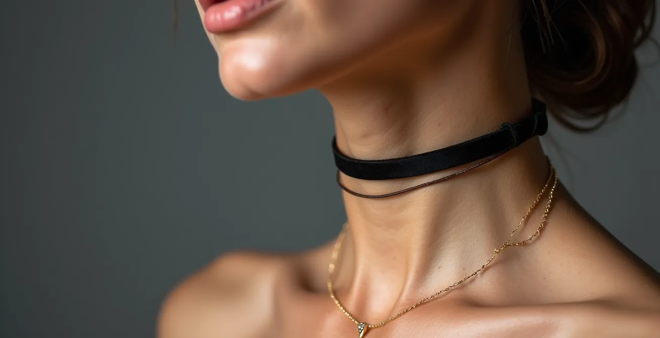 Nahaufnahme verschiedener Choker-Breiten und deren visuelle Wirkung auf die Halslinie