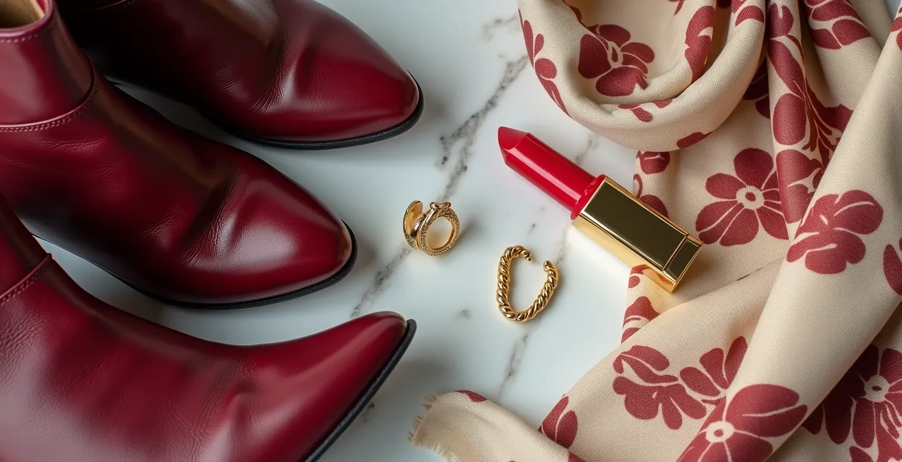 Stilvolle Accessoires und Schuhe für die Verwandlung vom Büro- zum Abend-Look arrangiert