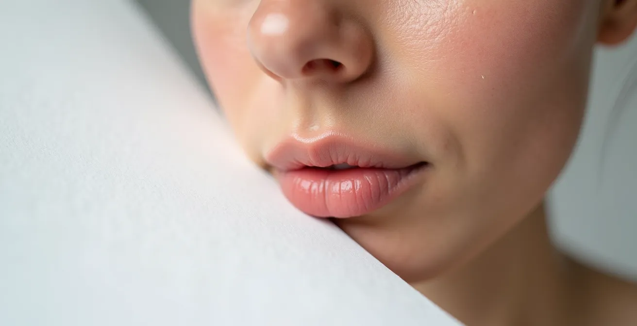 Nahaufnahme einer Hand, die weißes Papier neben das Gesicht hält bei natürlichem Licht