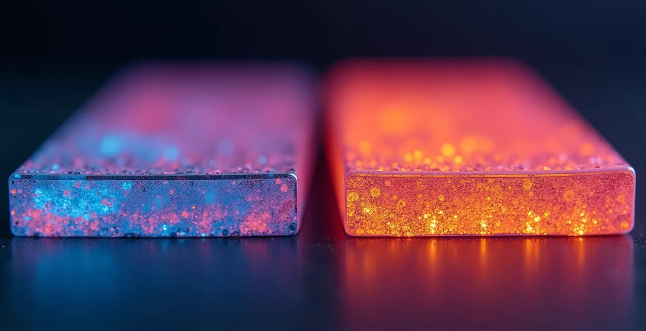 Makroaufnahme von Keramik- und Turmalin-Glätteisenplatten mit gleichmäßiger Wärmeverteilung