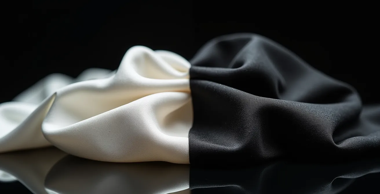 Makroaufnahme von geknitterten Stoffproben mit unterschiedlichen Glanzeffekten