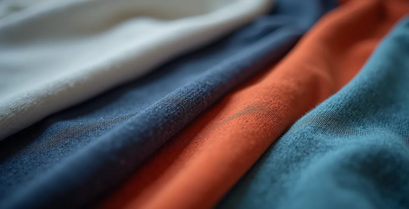 Makroaufnahme verschiedener Jogginghosen-Materialien zeigt Qualitätsunterschiede