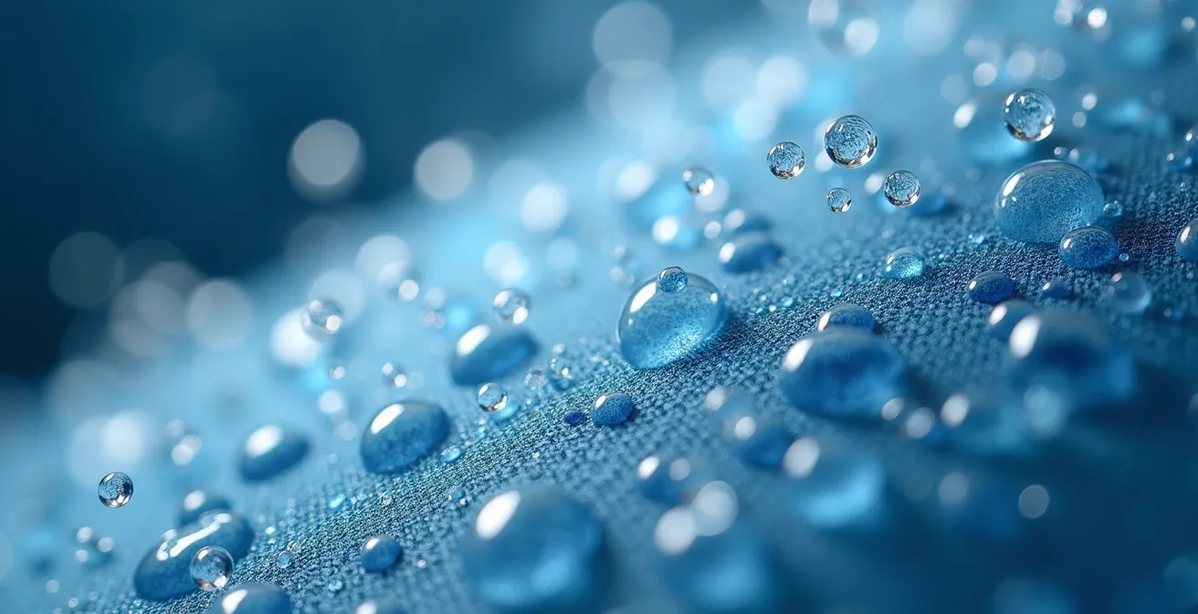 Makroaufnahme von Textilfasern, die sich beim Waschen lösen und zu Mikroplastik im Wasser werden.