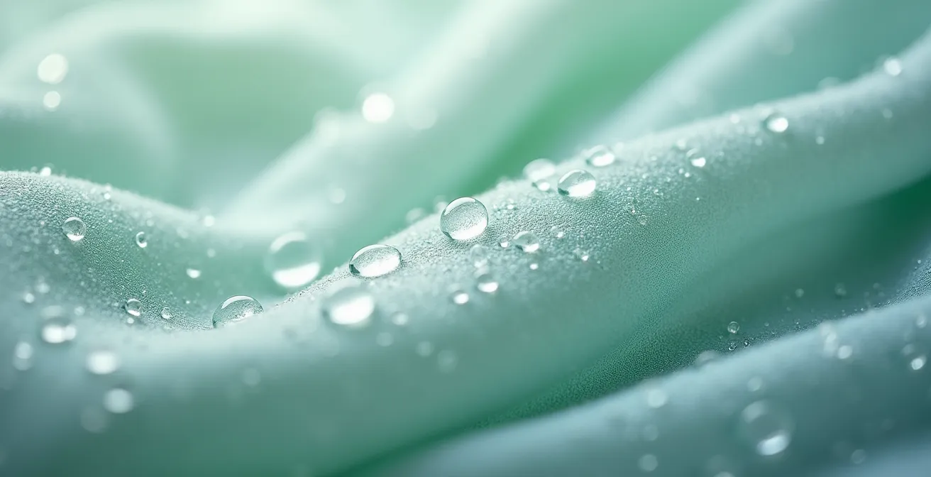 Detailaufnahme von Spezialfasertextilien mit Pflegehinweisen