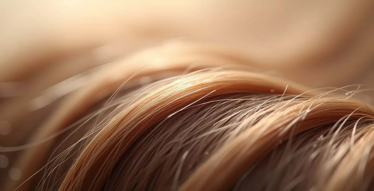 Makroaufnahme einer Haarsträhne mit sichtbarer Silikonschicht